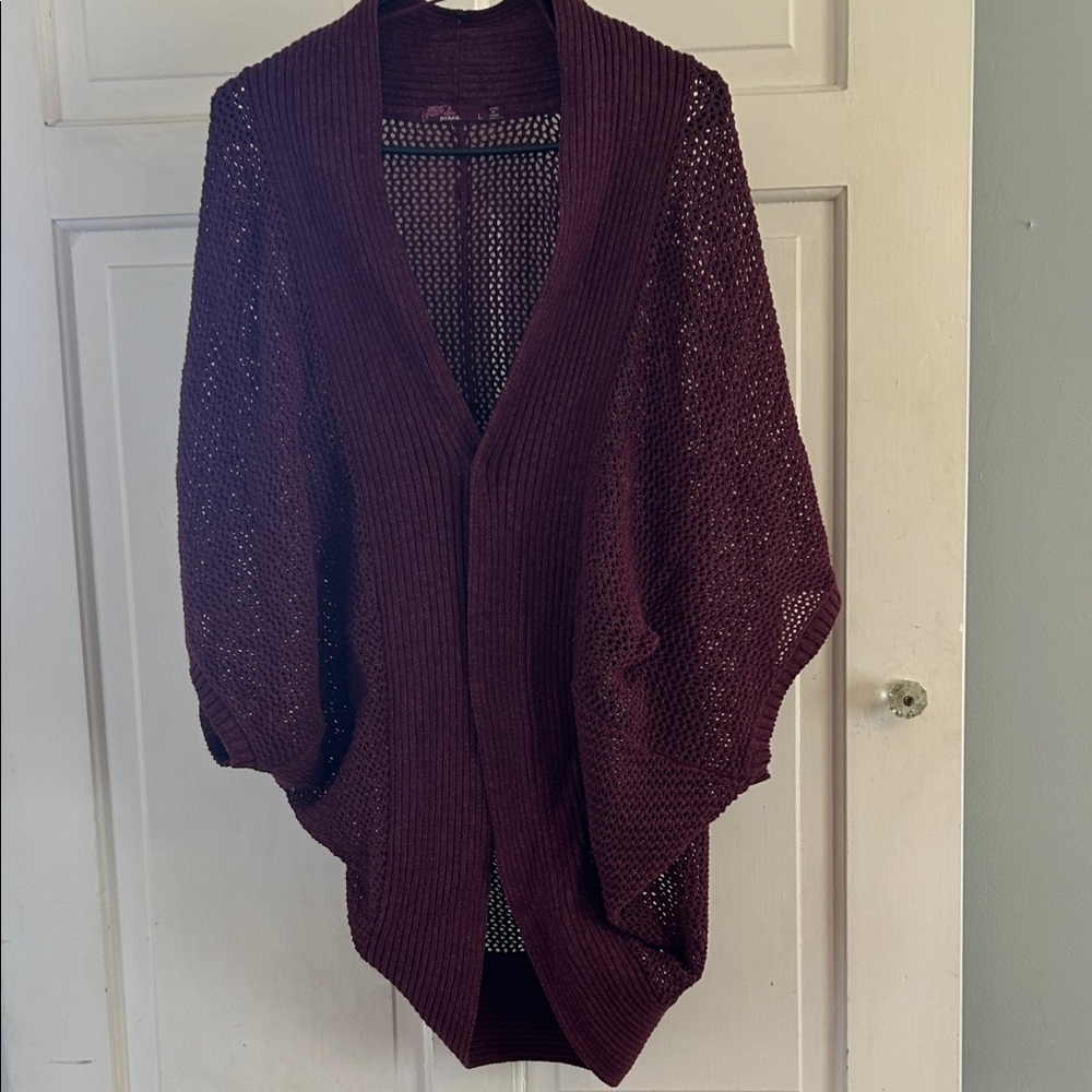 Prana Open-Front Chunky Knit Cardigan - Burgundy